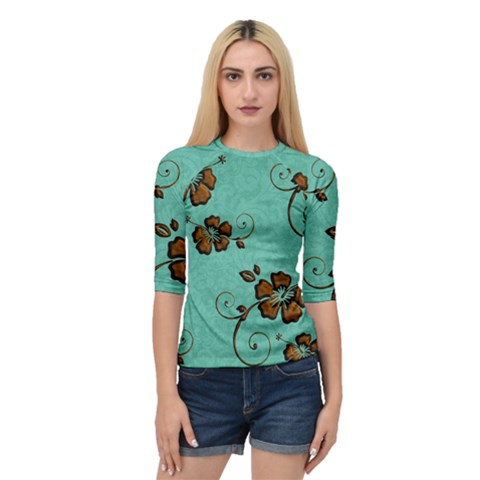 Chocolate Background Floral Pattern Quarter Sleeve Raglan Tee by Nexatart