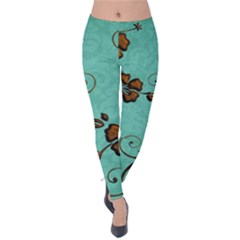 Chocolate Background Floral Pattern Velvet Leggings by Nexatart