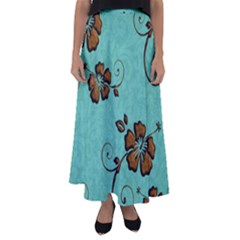 Chocolate Background Floral Pattern Flared Maxi Skirt by Nexatart