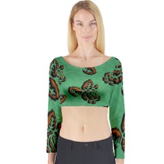 Chocolate Background Floral Pattern Long Sleeve Crop Top by Nexatart