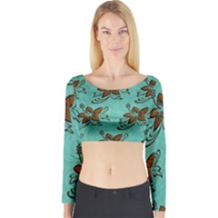 Chocolate Background Floral Pattern Long Sleeve Crop Top by Nexatart