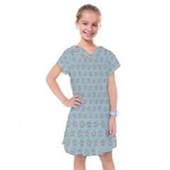 Texture Background Beige Grey Blue Kids  Drop Waist Dress by Nexatart