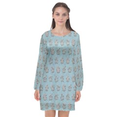 Texture Background Beige Grey Blue Long Sleeve Chiffon Shift Dress  by Nexatart