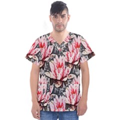 Water Lily Background Pattern Men s V-neck Scrub Top