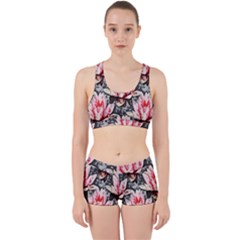 Water Lily Background Pattern Work It Out Sports Bra Set by Nexatart