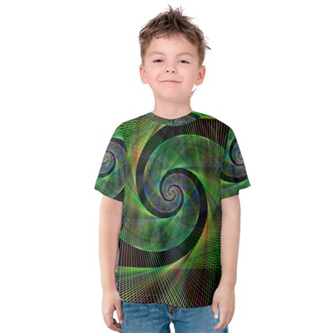 Green Spiral Fractal Wired Kids  Cotton Tee by Nexatart