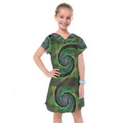 Green Spiral Fractal Wired Kids  Drop Waist Dress by Nexatart