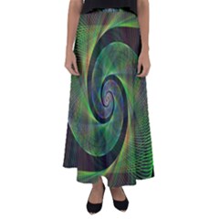 Green Spiral Fractal Wired Flared Maxi Skirt by Nexatart