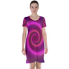 Pink Background Neon Neon Light Short Sleeve Nightdress by Nexatart