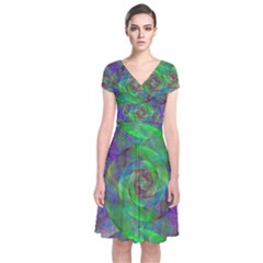 Fractal Spiral Swirl Pattern Short Sleeve Front Wrap Dress by Nexatart