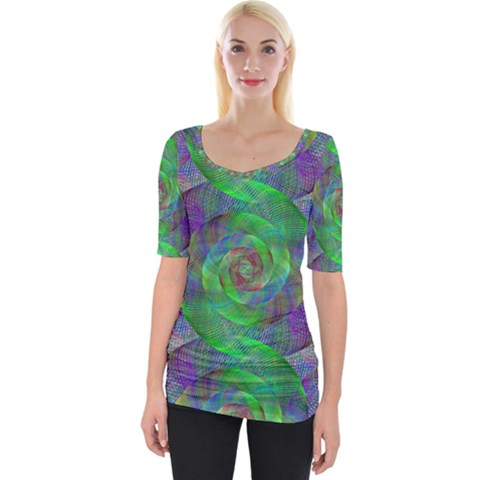 Fractal Spiral Swirl Pattern Wide Neckline Tee by Nexatart