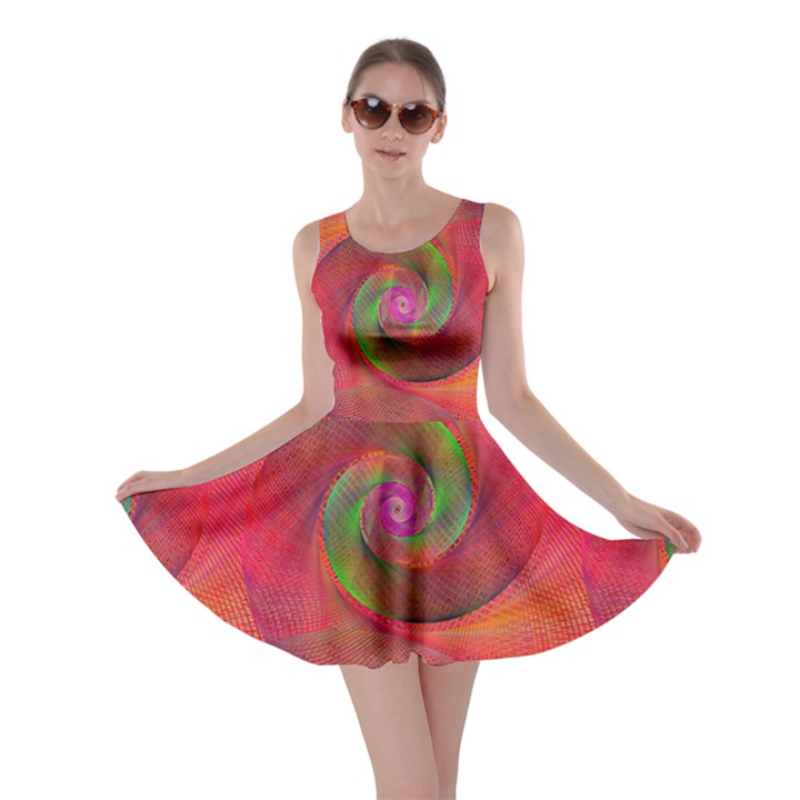 Red Spiral Swirl Pattern Seamless Skater Dress