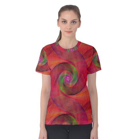 Red Spiral Swirl Pattern Seamless Women s Cotton Tee by Nexatart