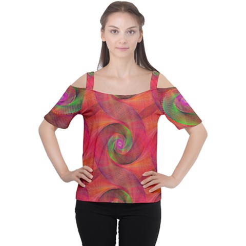 Red Spiral Swirl Pattern Seamless Cutout Shoulder Tee by Nexatart