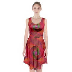 Red Spiral Swirl Pattern Seamless Racerback Midi Dress by Nexatart