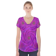 Pink Abstract Background Curl Short Sleeve Front Detail Top by Nexatart