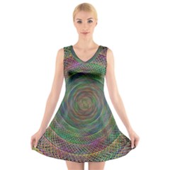 Spiral Spin Background Artwork V-Neck Sleeveless Skater Dress