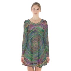 Spiral Spin Background Artwork Long Sleeve Velvet V-neck Dress by Nexatart