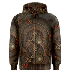 Steampunk, Awesome Clocks Men s Zipper Hoodie by FantasyWorld7