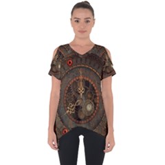 Steampunk, Awesome Clocks Cut Out Side Drop Tee by FantasyWorld7