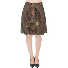 Steampunk, Awesome Clocks Velvet High Waist Skirt by FantasyWorld7