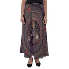 Steampunk, Awesome Clocks Flared Maxi Skirt by FantasyWorld7