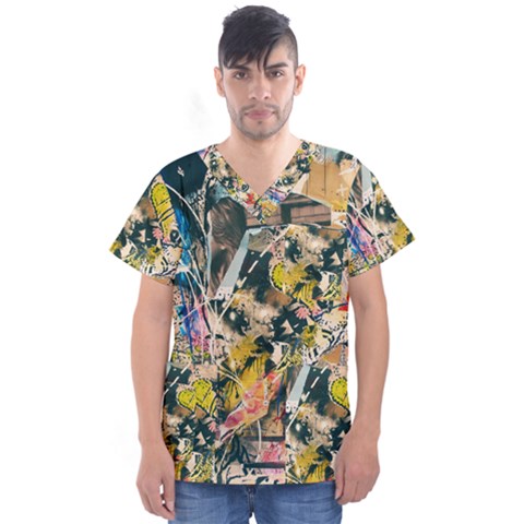 Art Graffiti Abstract Vintage Men s V-neck Scrub Top by Nexatart