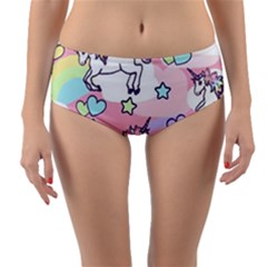 Unicorn Rainbow Reversible Mid-waist Bikini Bottoms by Nexatart