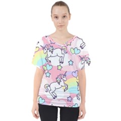 Unicorn Rainbow V-neck Dolman Drape Top by Nexatart