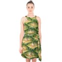 Pineapple Pattern Halter Collar Waist Tie Chiffon Dress View1