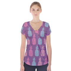 Pineapple Pattern Short Sleeve Front Detail Top by Nexatart