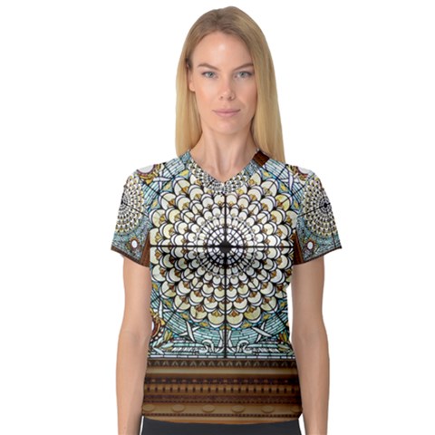 Stained Glass Window Library Of Congress V-neck Sport Mesh Tee by Nexatart