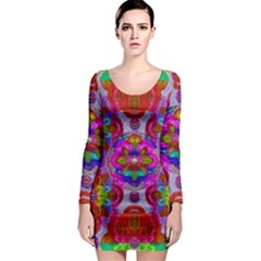 Fantasy   Florals  Pearls In Abstract Rainbows Long Sleeve Bodycon Dress by pepitasart