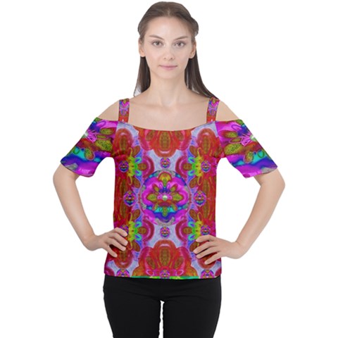 Fantasy   Florals  Pearls In Abstract Rainbows Cutout Shoulder Tee by pepitasart