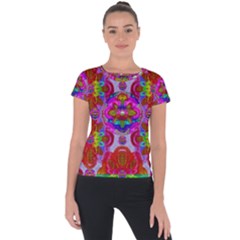 Fantasy   Florals  Pearls In Abstract Rainbows Short Sleeve Sports Top 