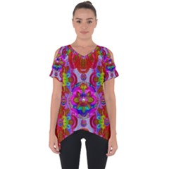 Fantasy   Florals  Pearls In Abstract Rainbows Cut Out Side Drop Tee