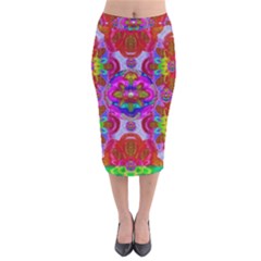 Fantasy   Florals  Pearls In Abstract Rainbows Velvet Midi Pencil Skirt by pepitasart