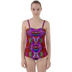 Fantasy   Florals  Pearls In Abstract Rainbows Twist Front Tankini Set