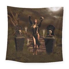 The Dark Side, Dark Fairy With Skulls In The Night Square Tapestry (large) by FantasyWorld7