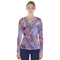 Marble Pattern V-neck Long Sleeve Top