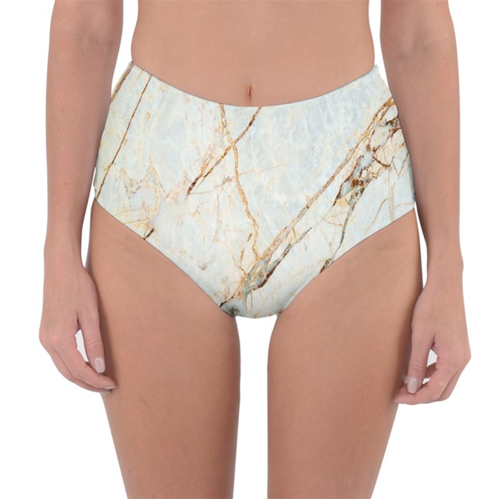 Marble Texture White Pattern Surface Effect Reversible High-Waist Bikini Bottoms