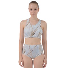 Marble Texture White Pattern Surface Effect Racer Back Bikini Set by Nexatart