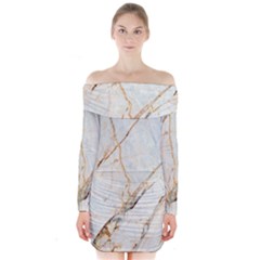 Marble Texture White Pattern Surface Effect Long Sleeve Off Shoulder Dress by Nexatart