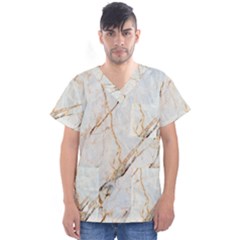 Marble Texture White Pattern Surface Effect Men s V-neck Scrub Top