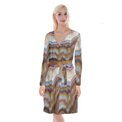 Wall Marble Pattern Texture Long Sleeve Velvet Front Wrap Dress by Nexatart