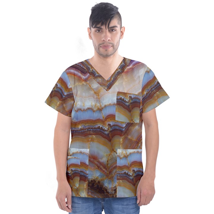 Wall Marble Pattern Texture Men s V-Neck Scrub Top