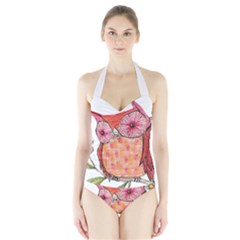 Summer Colourful Owl T Shirt Halter Swimsuit by AmeeaDesign