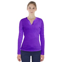 Purple Skin Leather Texture Pattern V-neck Long Sleeve Top