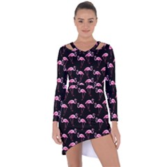 Flamingo Pattern Asymmetric Cut-out Shift Dress by Valentinaart