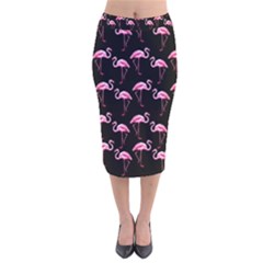 Flamingo Pattern Velvet Midi Pencil Skirt by Valentinaart